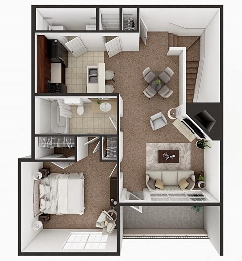 Floor plan for 1 bed, 1 bath, 855 sqft